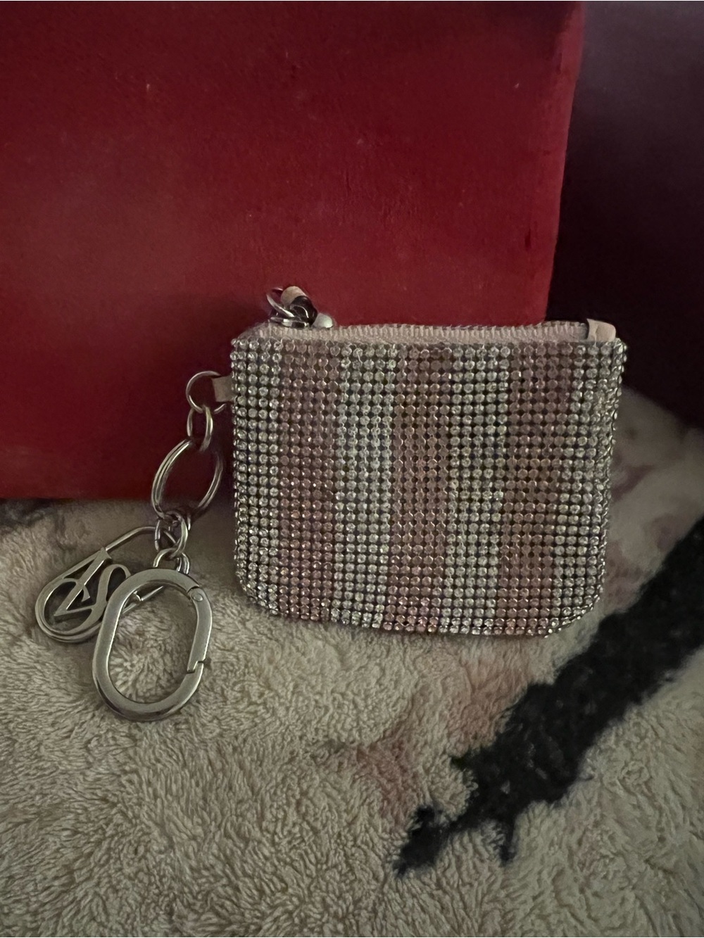 Victoria's Secret Rhinestone Key Pouch in Silver and Pink